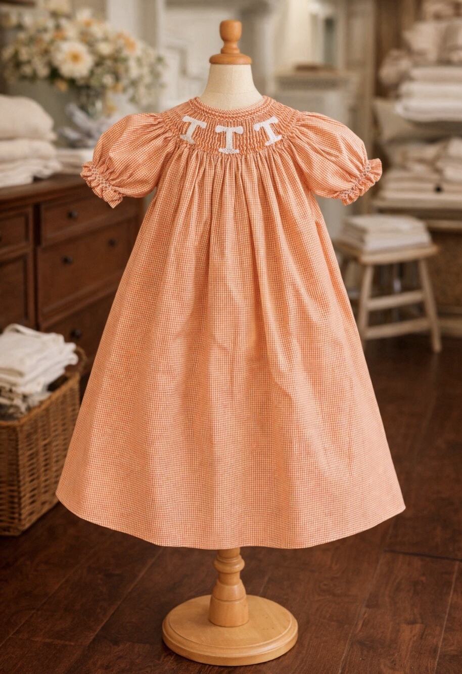 University of Texas Longhorn Smock Orange Gingham Dress Size 3T Remember Nguyen